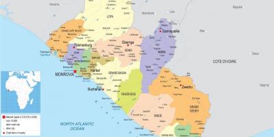 Mapa de deseñar o mapa político de Liberia