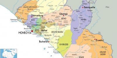 O mapa político de Liberia