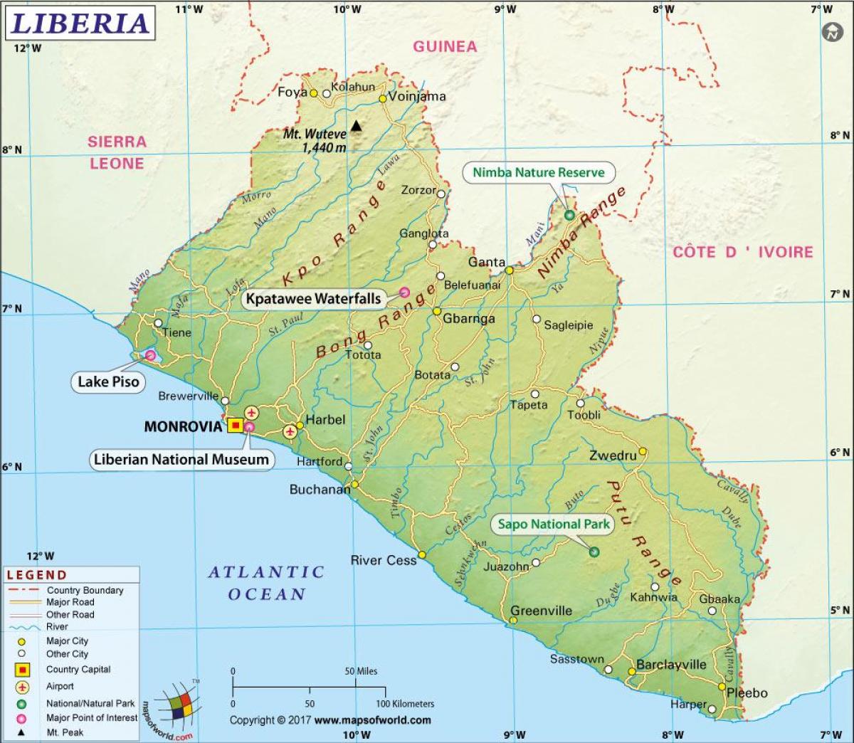 o mapa de Liberia