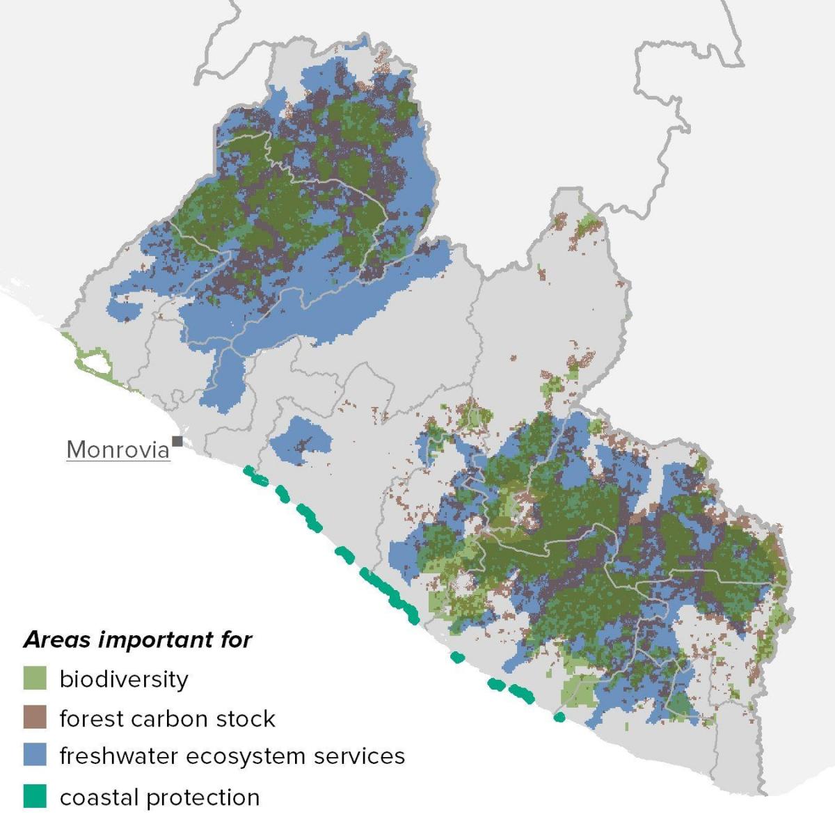 mapa de Liberia recursos naturais