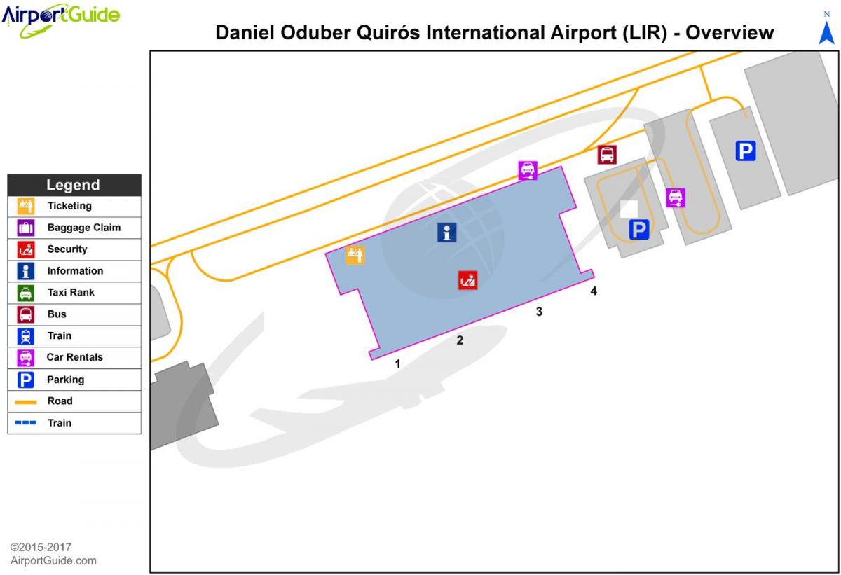 mapa de Liberia terminal do aeroporto