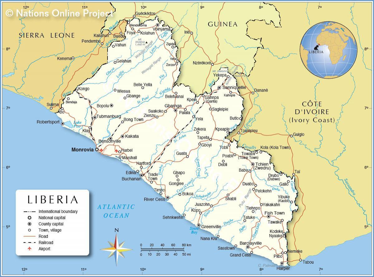 mapa de Liberia áfrica occidental