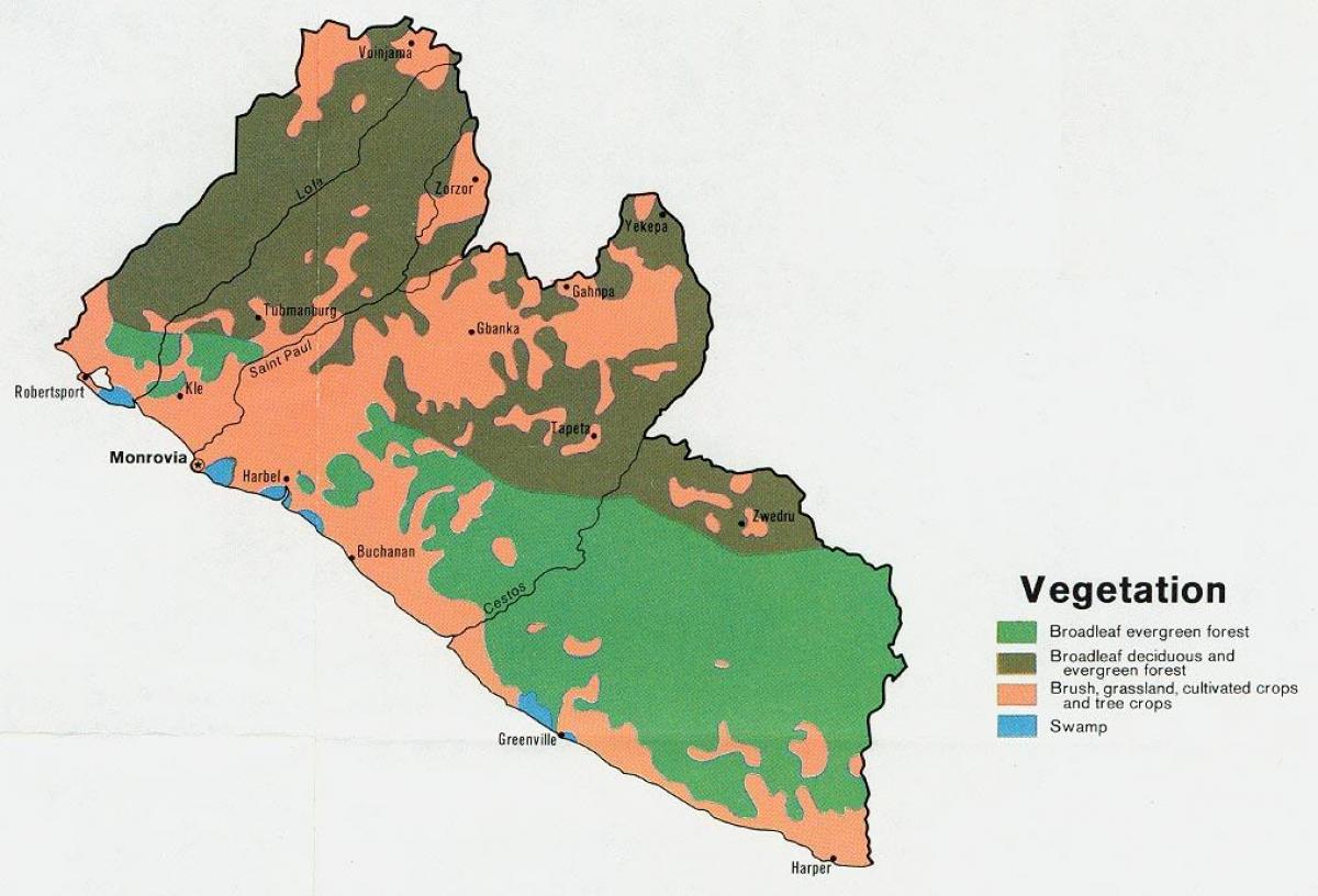 mapa de vexetación mapa de Liberia